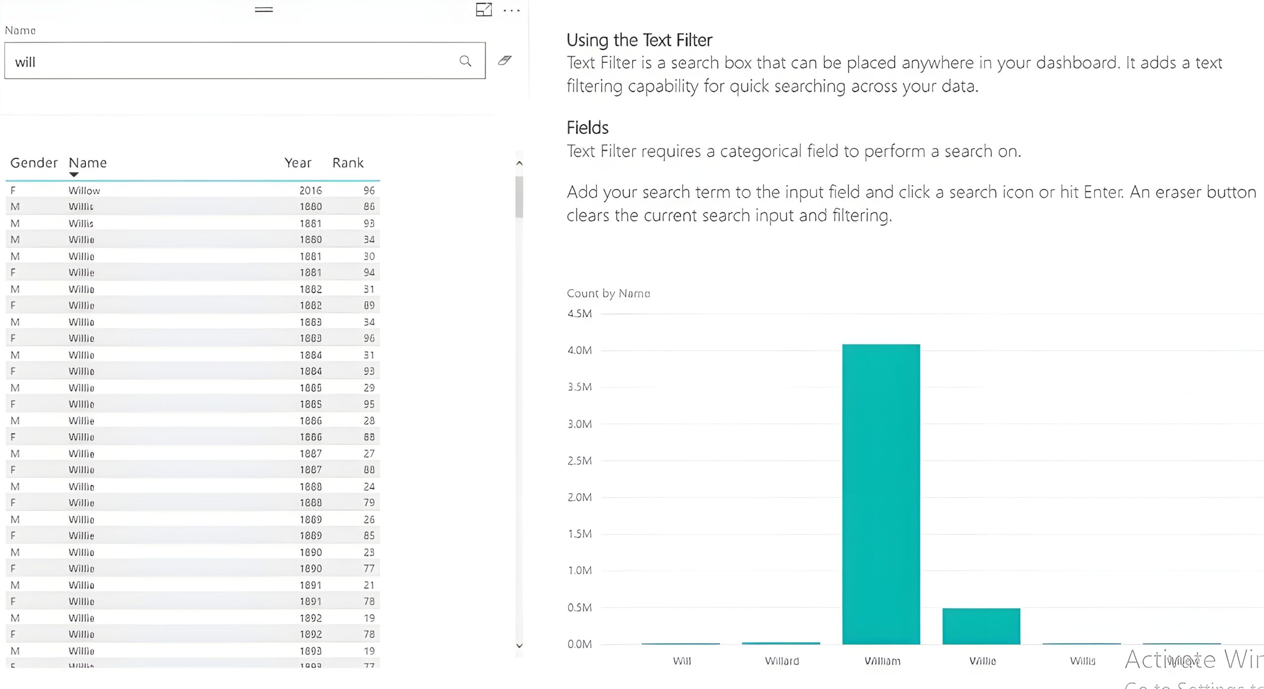 Text filter power bi visual
