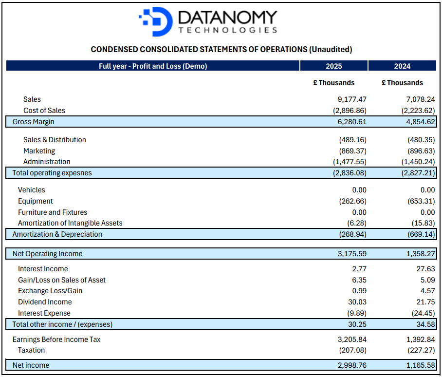 Balance sheet excel view